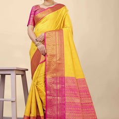 Gratifying Yellow Kanjivaram Silk With Demure Blouse Piece