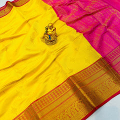 Gratifying Yellow Kanjivaram Silk With Demure Blouse Piece