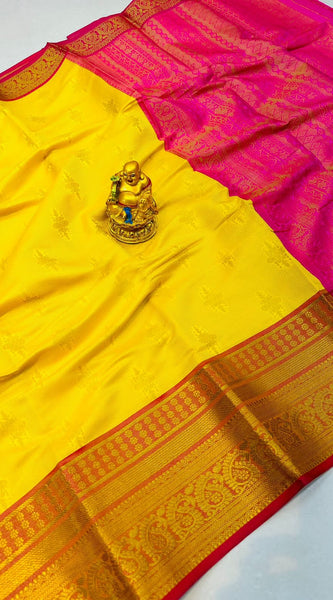 Gratifying Yellow Kanjivaram Silk With Demure Blouse Piece