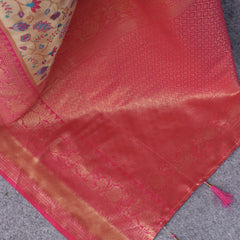 Efflorescence Beige Kanjivaram Silk Saree With Twirling Blouse Piece