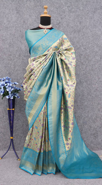 Impressive Beige Kanjivaram Silk Saree With Lovely Blouse Piece