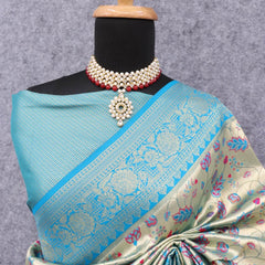 Impressive Beige Kanjivaram Silk Saree With Lovely Blouse Piece