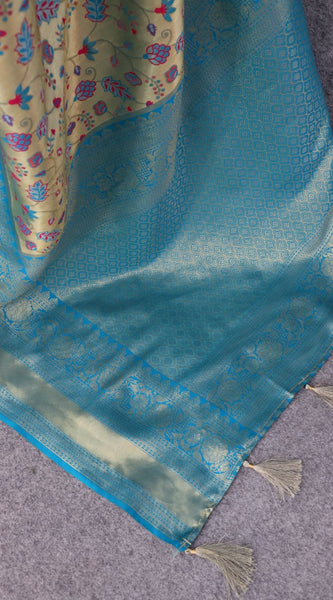 Impressive Beige Kanjivaram Silk Saree With Lovely Blouse Piece