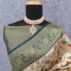 Pretty Beige Kanjivaram Silk Saree With Glorious Blouse Piece