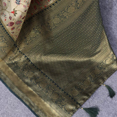 Pretty Beige Kanjivaram Silk Saree With Glorious Blouse Piece