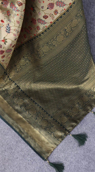 Pretty Beige Kanjivaram Silk Saree With Glorious Blouse Piece