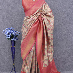 Palimpsest Beige Kanjivaram Silk Saree With Delectable Blouse Piece