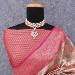 Palimpsest Beige Kanjivaram Silk Saree With Delectable Blouse Piece