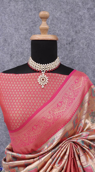 Palimpsest Beige Kanjivaram Silk Saree With Delectable Blouse Piece