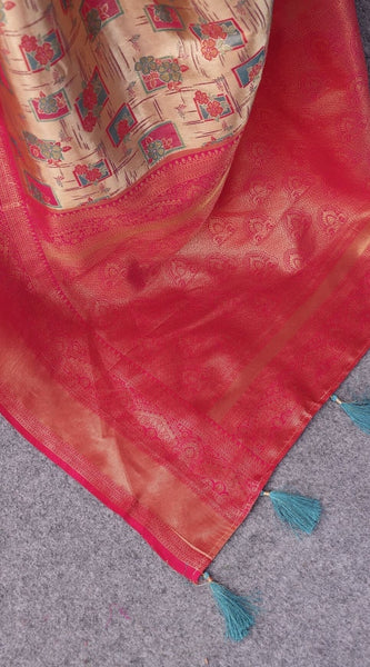 Palimpsest Beige Kanjivaram Silk Saree With Delectable Blouse Piece
