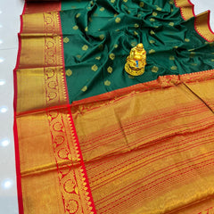 Ratatouille Green Kanjivaram Silk With Glittering Blouse Piece