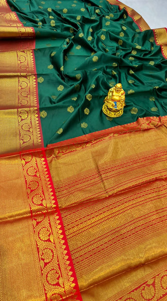 Ratatouille Green Kanjivaram Silk With Glittering Blouse Piece