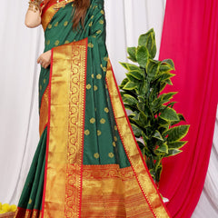 Ratatouille Green Kanjivaram Silk With Glittering Blouse Piece