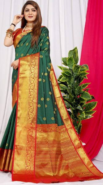 Ratatouille Green Kanjivaram Silk With Glittering Blouse Piece