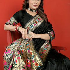 Jazzy Black Paithani Silk Saree With Desiring Blouse Piece