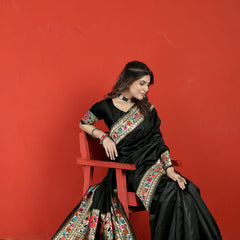 Jazzy Black Paithani Silk Saree With Desiring Blouse Piece