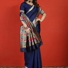 Exuberant Navy Blue Paithani Silk Saree With Prodigal Blouse Piece