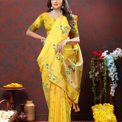 Sumptuous Lemon Paithani Silk Saree With Glamorous Blouse Piece