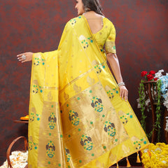 Sumptuous Lemon Paithani Silk Saree With Glamorous Blouse Piece