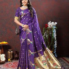 Charismatic Violet Paithani Silk Saree With Splendorous Blouse Piece