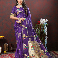 Charismatic Violet Paithani Silk Saree With Splendorous Blouse Piece