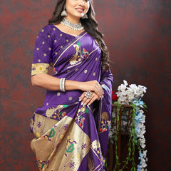 Charismatic Violet Paithani Silk Saree With Splendorous Blouse Piece