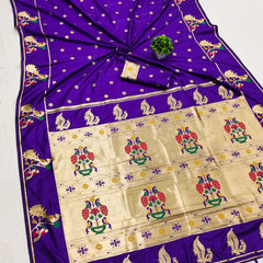 Charismatic Violet Paithani Silk Saree With Splendorous Blouse Piece