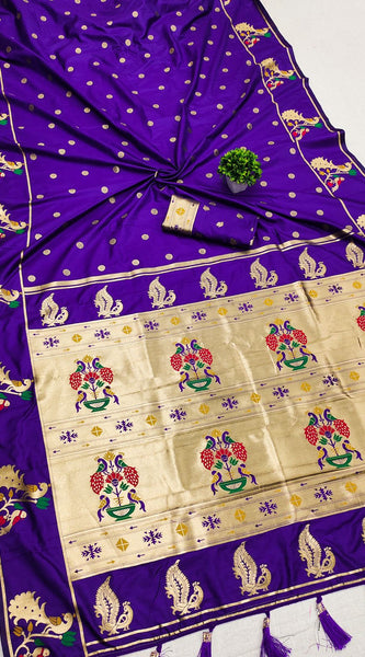 Charismatic Violet Paithani Silk Saree With Splendorous Blouse Piece