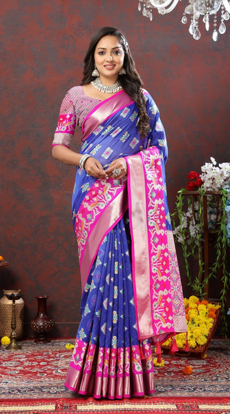 Engaging Blue Organza Silk Saree With Imaginative Blouse Piece