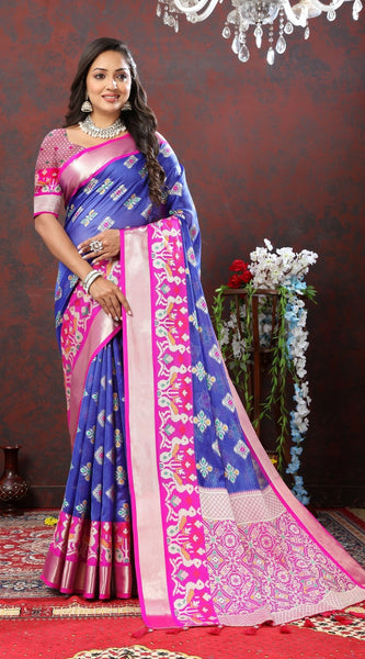 Engaging Blue Organza Silk Saree With Imaginative Blouse Piece