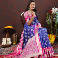 Engaging Blue Organza Silk Saree With Imaginative Blouse Piece