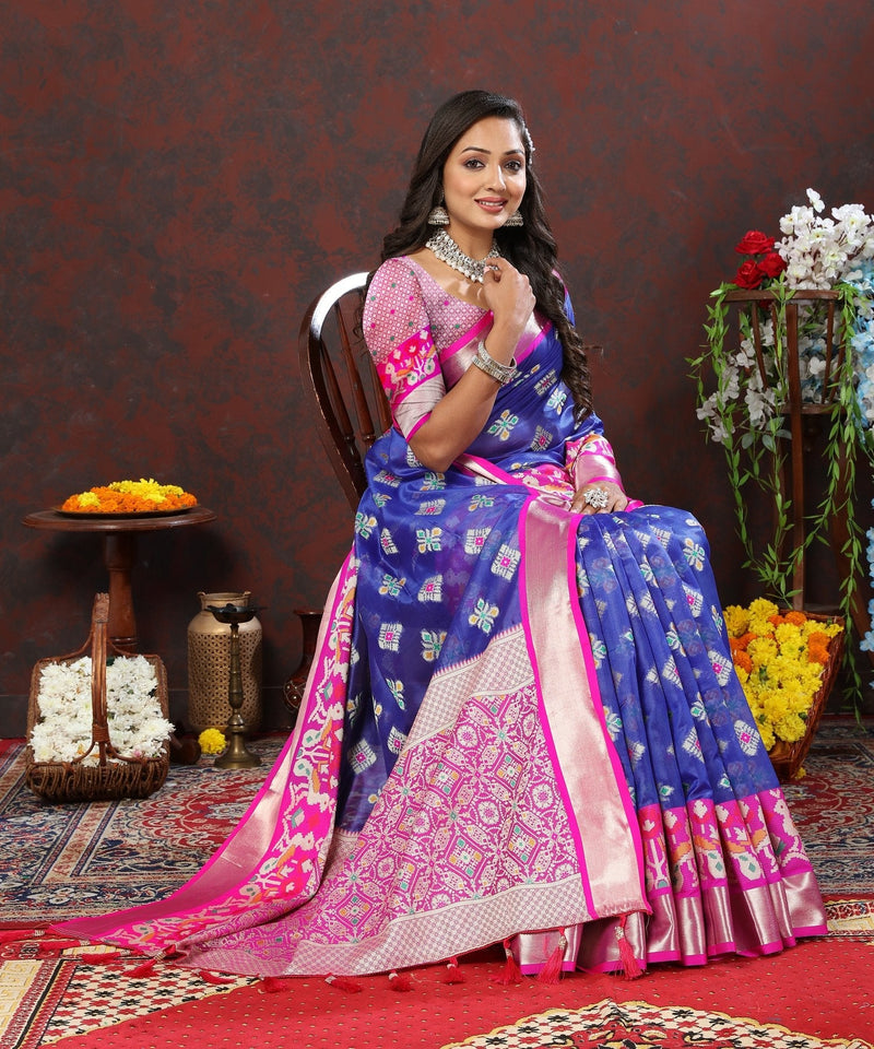 Engaging Blue Organza Silk Saree With Imaginative Blouse Piece