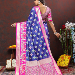 Engaging Blue Organza Silk Saree With Imaginative Blouse Piece