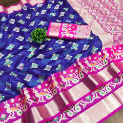Engaging Blue Organza Silk Saree With Imaginative Blouse Piece