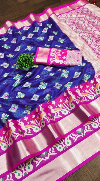 Engaging Blue Organza Silk Saree With Imaginative Blouse Piece