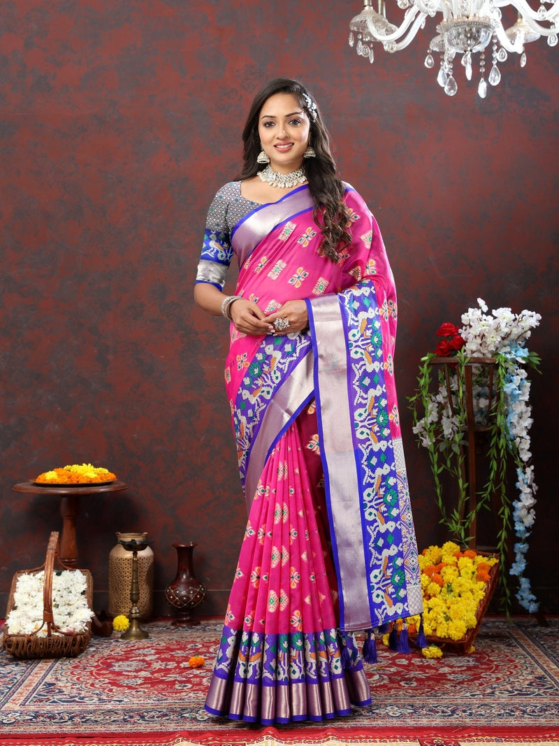 Splendiferous Dark Pink Organza Silk Saree With Fragrant Blouse Piece