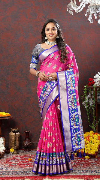Splendiferous Dark Pink Organza Silk Saree With Fragrant Blouse Piece