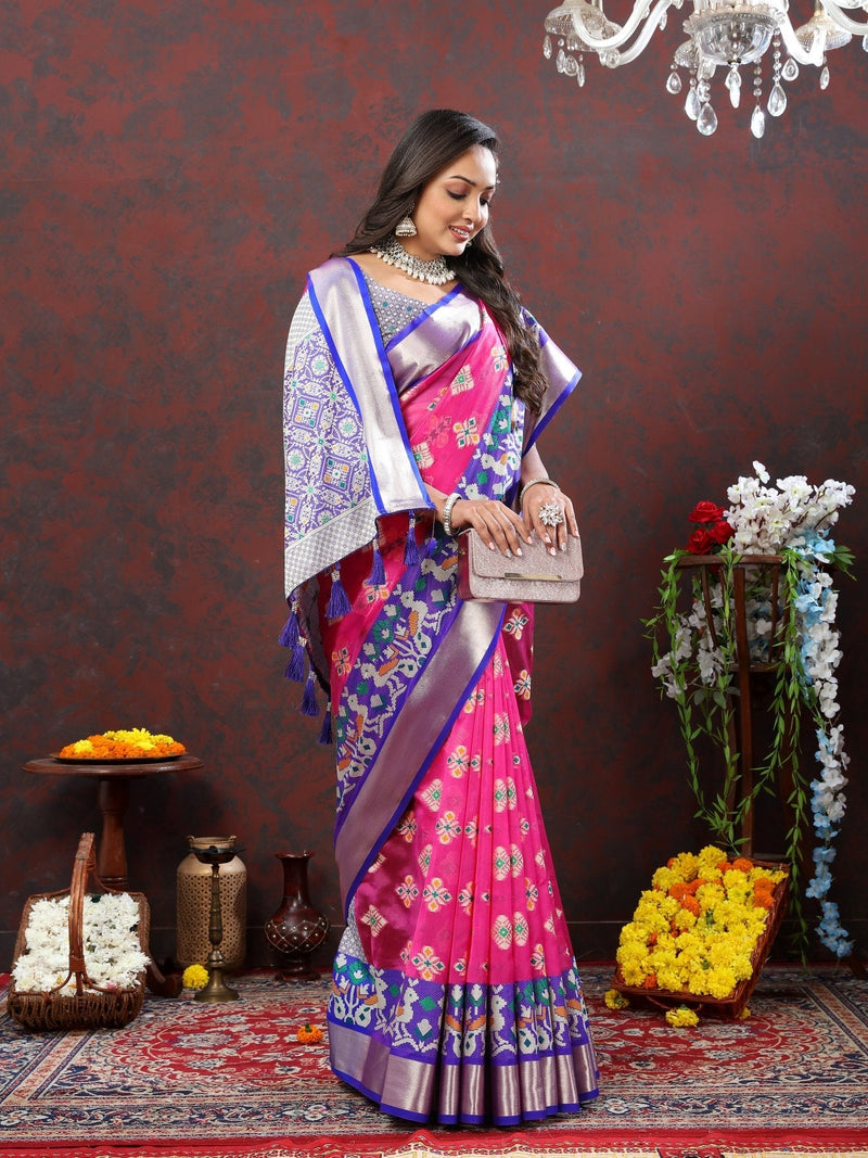 Splendiferous Dark Pink Organza Silk Saree With Fragrant Blouse Piece