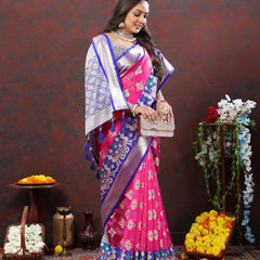 Splendiferous Dark Pink Organza Silk Saree With Fragrant Blouse Piece