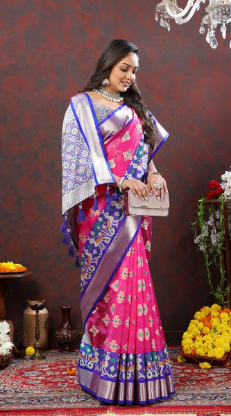 Splendiferous Dark Pink Organza Silk Saree With Fragrant Blouse Piece