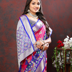 Splendiferous Dark Pink Organza Silk Saree With Fragrant Blouse Piece