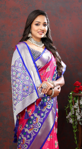 Splendiferous Dark Pink Organza Silk Saree With Fragrant Blouse Piece