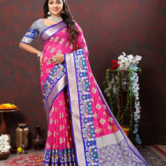 Splendiferous Dark Pink Organza Silk Saree With Fragrant Blouse Piece