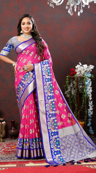 Splendiferous Dark Pink Organza Silk Saree With Fragrant Blouse Piece