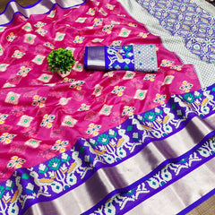 Splendiferous Dark Pink Organza Silk Saree With Fragrant Blouse Piece