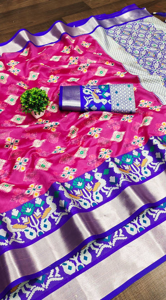 Splendiferous Dark Pink Organza Silk Saree With Fragrant Blouse Piece