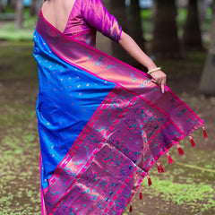 Marvellous Blue Paithani Silk Saree With Extraordinary Blouse Piece