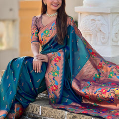 Lassitude Rama Paithani Silk Saree With Nemesis Blouse Piece