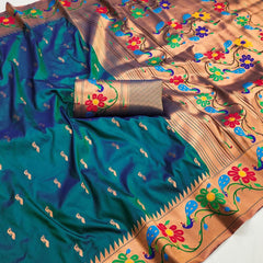 Lassitude Rama Paithani Silk Saree With Nemesis Blouse Piece