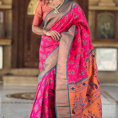 Gratifying Dark Pink Paithani Silk Saree With Smart Blouse Piece